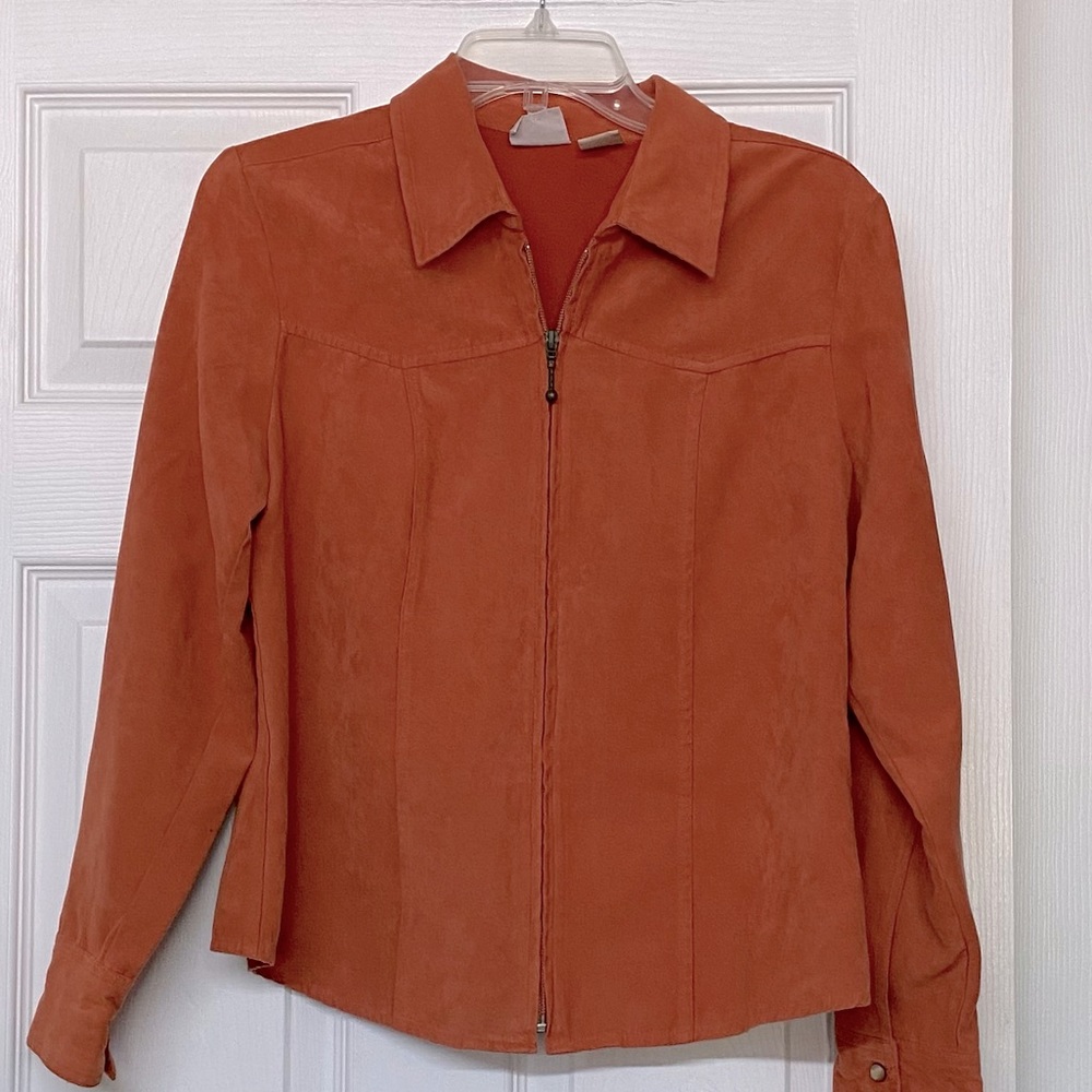 Fiorlini International Burnt Orange Zip Front Suede Look Brushed Shacket Sz M